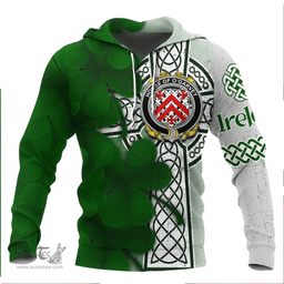 ScotsTee Shop Irish House of O GARVEY Coat of Arms Irish Family Crest Hoodie Irish Shamrock Celtic Cross Hoodie