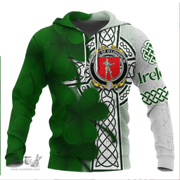 ScotsTee Shop Irish House of O LOUGHLIN Coat of Arms Irish Family Crest Hoodie Irish Shamrock Celtic Cross Hoodie