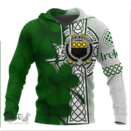 ScotsTee Shop Irish House of O HOGAN Coat of Arms Irish Family Crest Hoodie Irish Shamrock Celtic Cross Hoodie