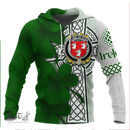 ScotsTee Shop Irish House of RYAN (O Mulrian) Coat of Arms Irish Family Crest Hoodie Irish Shamrock Celtic Cross Hoodie