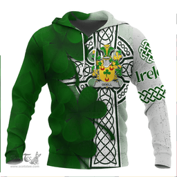 ScotsTee Shop Irish Odell Coat of Arms Irish Family Crest Hoodie Irish Shamrock Celtic Cross Hoodie
