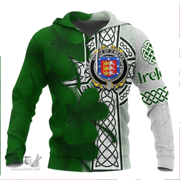 ScotsTee Shop Irish House of O MEARA Coat of Arms Irish Family Crest Hoodie Irish Shamrock Celtic Cross Hoodie