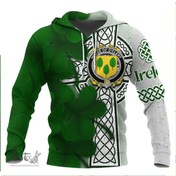 ScotsTee Shop Irish House of O CLERY Coat of Arms Irish Family Crest Hoodie Irish Shamrock Celtic Cross Hoodie