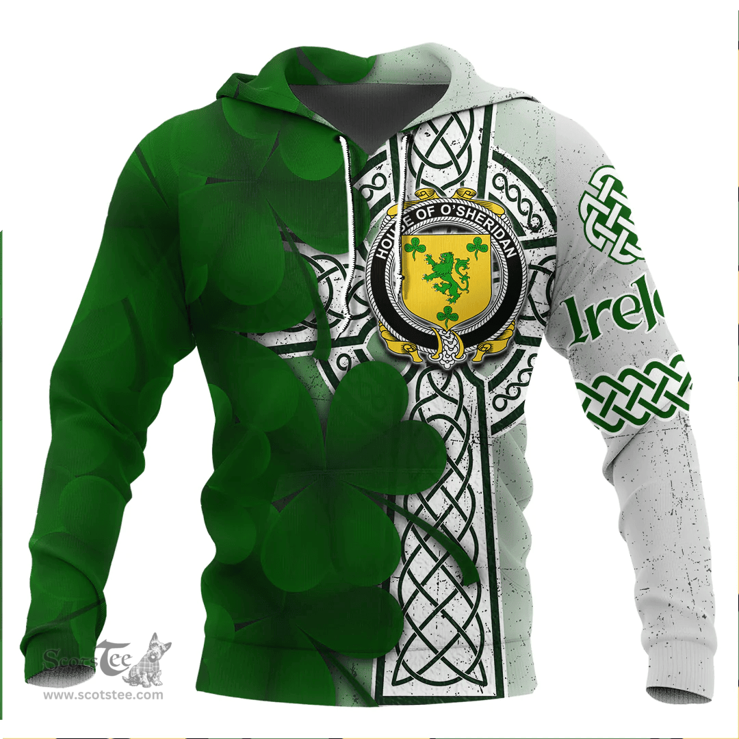 ScotsTee Shop Irish House of O SHERIDAN Coat of Arms Irish Family Crest Hoodie Irish Shamrock Celtic Cross Hoodie