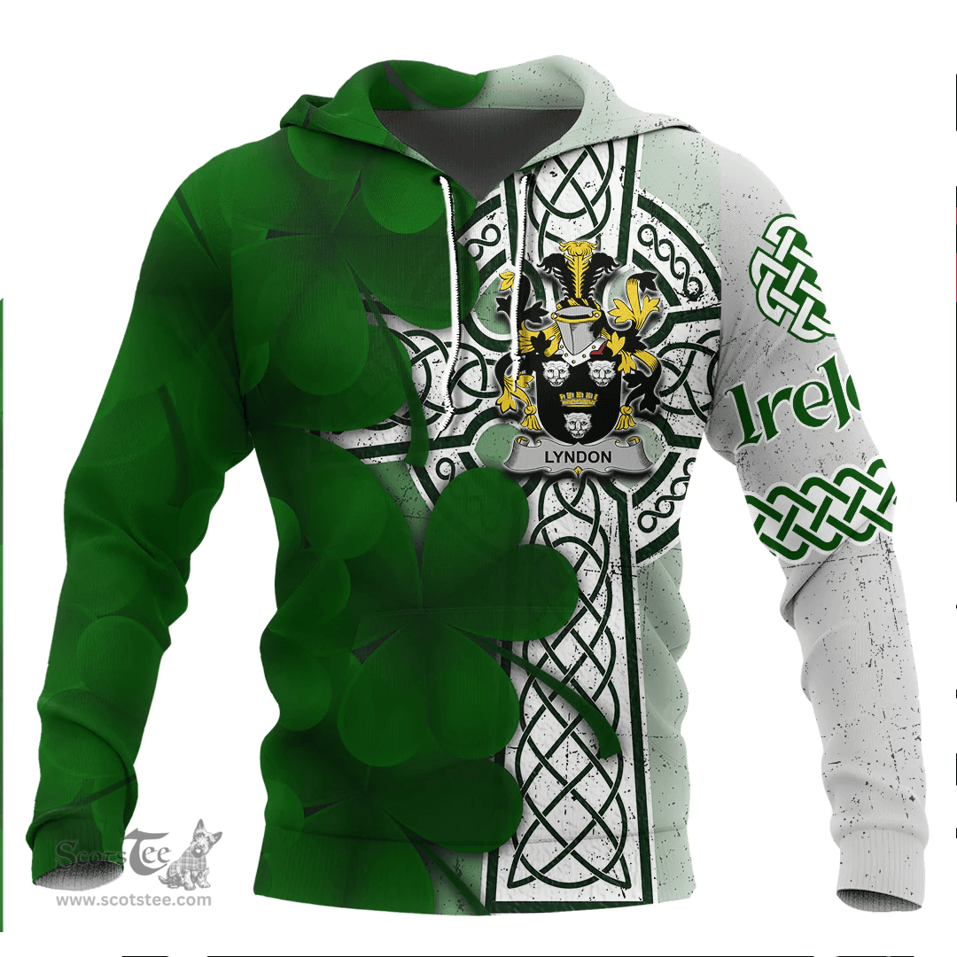 ScotsTee Shop Irish Lyndon or Gindon Coat of Arms Irish Family Crest Hoodie Irish Shamrock Celtic Cross Hoodie