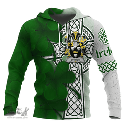 ScotsTee Shop Irish Lyndon or Gindon Coat of Arms Irish Family Crest Hoodie Irish Shamrock Celtic Cross Hoodie