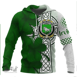ScotsTee Shop Irish House of O HANLON Coat of Arms Irish Family Crest Hoodie Irish Shamrock Celtic Cross Hoodie