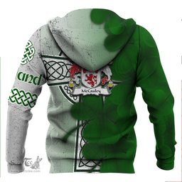ScotsTee Shop Irish McCauley Coat of Arms Irish Family Crest Hoodie Irish Shamrock Celtic Cross Hoodie