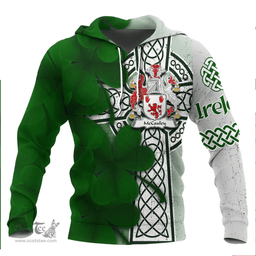 ScotsTee Shop Irish McCauley Coat of Arms Irish Family Crest Hoodie Irish Shamrock Celtic Cross Hoodie