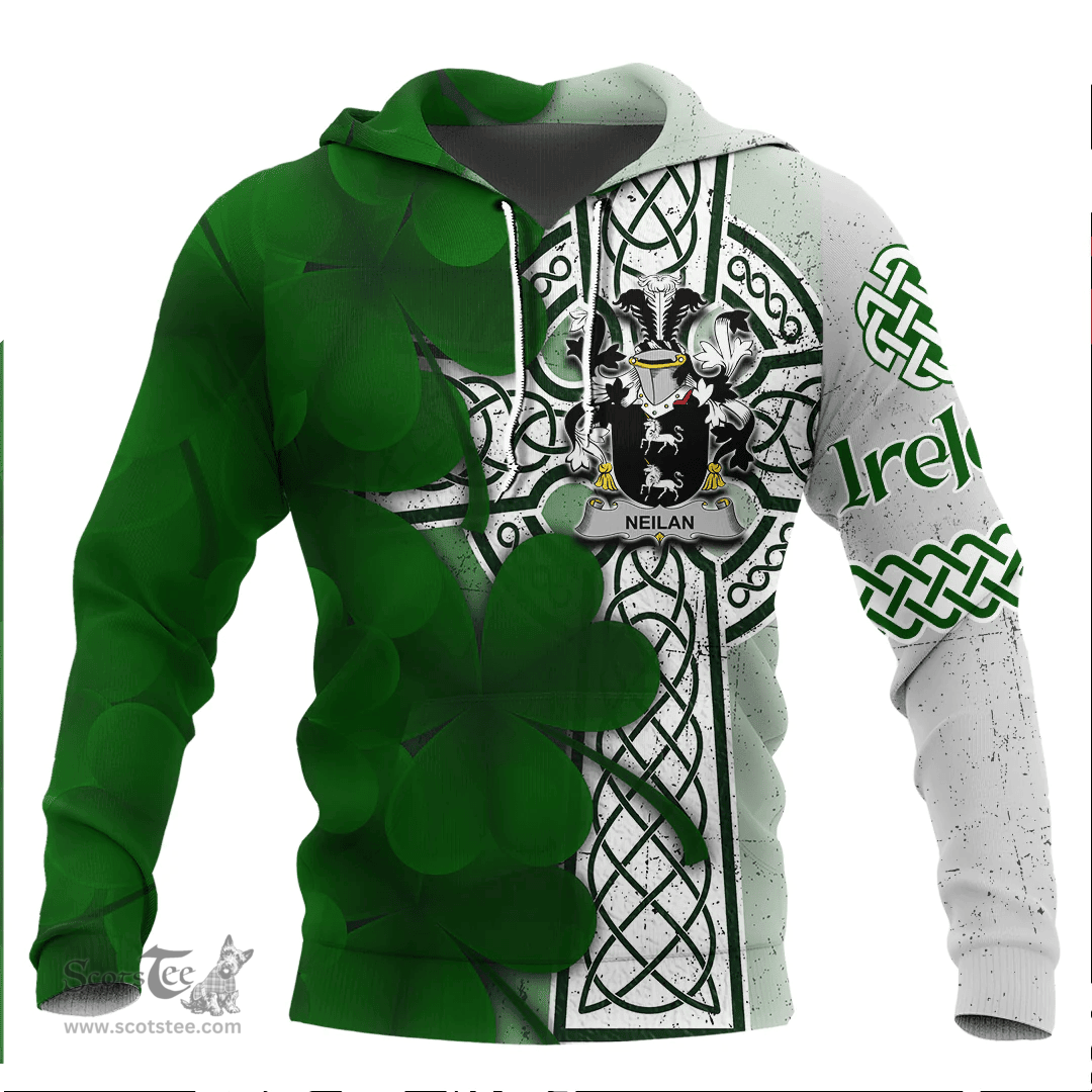 ScotsTee Shop Irish Neilan or O Neylan Coat of Arms Irish Family Crest Hoodie Irish Shamrock Celtic Cross Hoodie