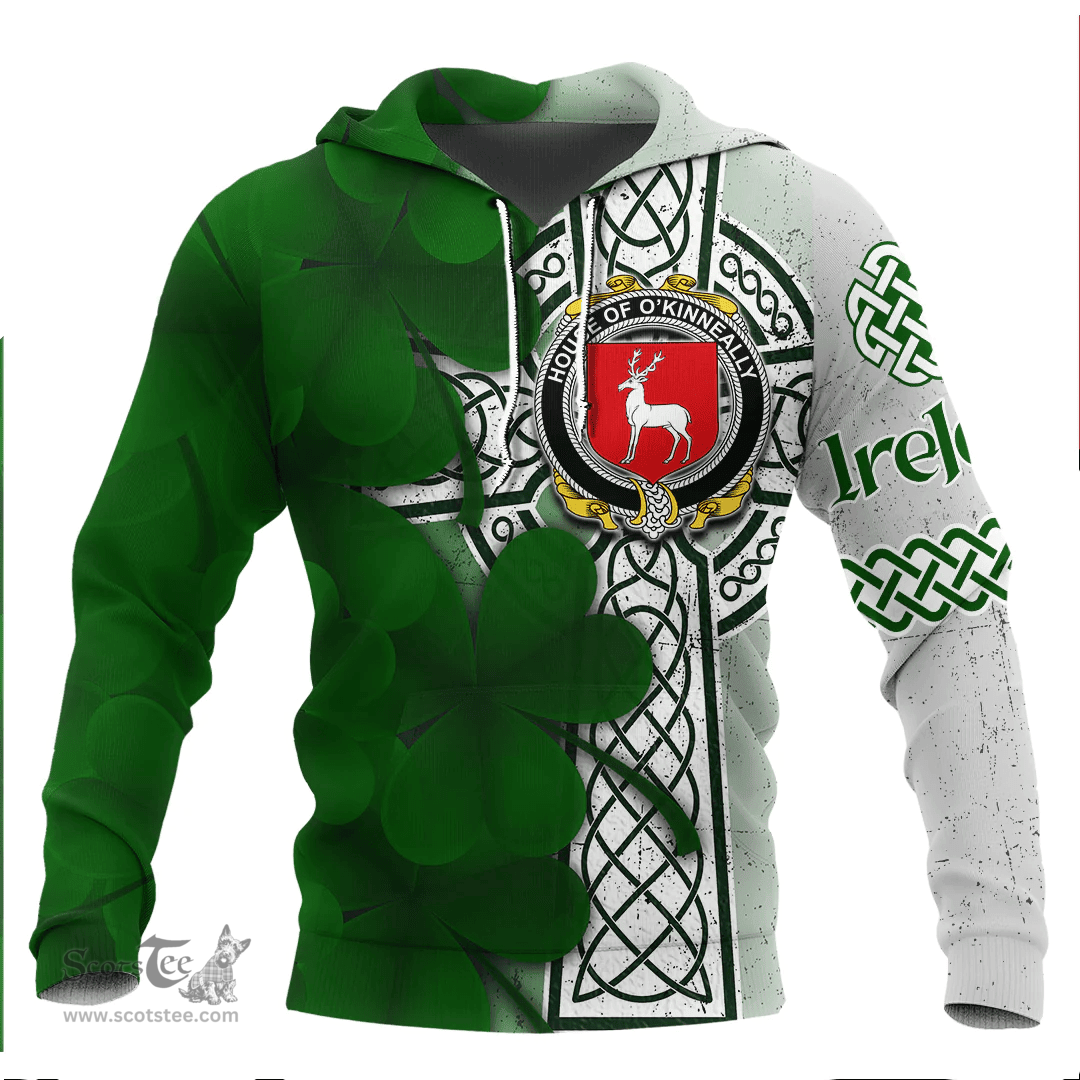 ScotsTee Shop Irish House of O KINNEALLY Coat of Arms Irish Family Crest Hoodie Irish Shamrock Celtic Cross Hoodie