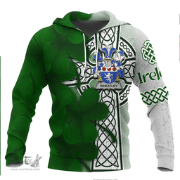 ScotsTee Shop Irish Wheatley Coat of Arms Irish Family Crest Hoodie Irish Shamrock Celtic Cross Hoodie
