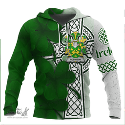 ScotsTee Shop Irish Robinson Coat of Arms Irish Family Crest Hoodie Irish Shamrock Celtic Cross Hoodie