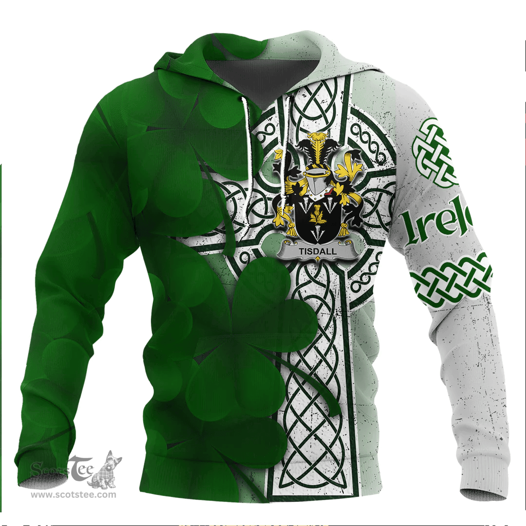ScotsTee Shop Irish Tisdall or Tisdale Coat of Arms Irish Family Crest Hoodie Irish Shamrock Celtic Cross Hoodie