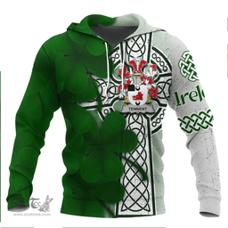 ScotsTee Shop Irish Tennent Coat of Arms Irish Family Crest Hoodie Irish Shamrock Celtic Cross Hoodie