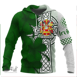 ScotsTee Shop Irish Willoughby Coat of Arms Irish Family Crest Hoodie Irish Shamrock Celtic Cross Hoodie