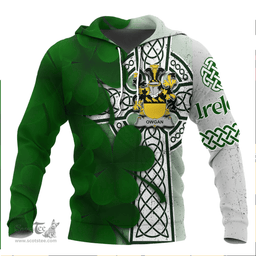 ScotsTee Shop Irish Owgan Coat of Arms Irish Family Crest Hoodie Irish Shamrock Celtic Cross Hoodie