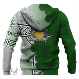ScotsTee Shop Irish Walter Coat of Arms Irish Family Crest Hoodie Irish Shamrock Celtic Cross Hoodie