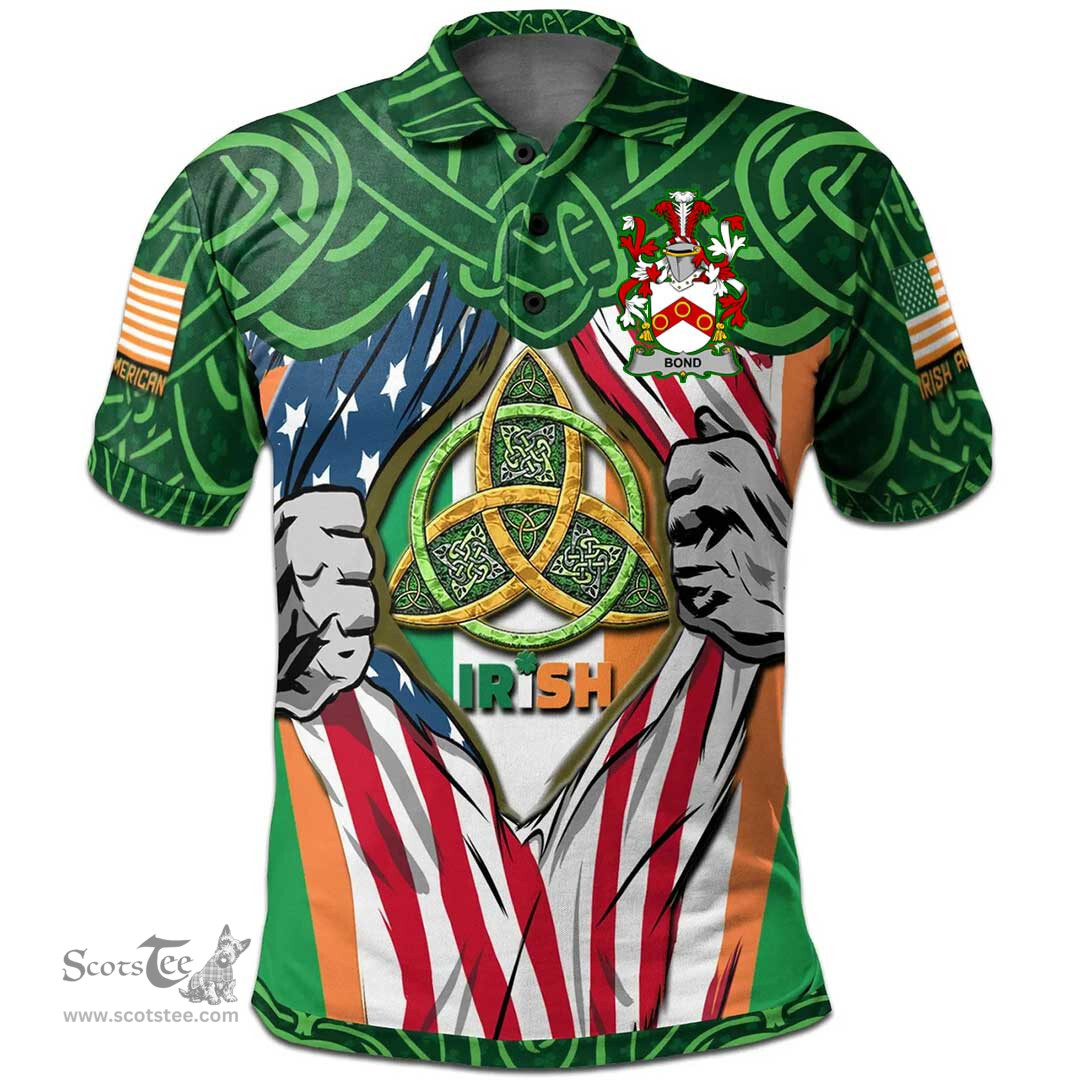 ScotsTee Shop Irish Bond Family Crest Irish American Flag Polo Shirt Irish Roots Polo Shirt