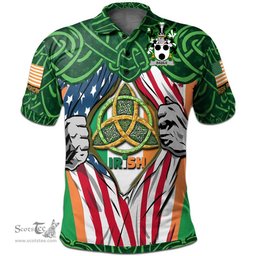 ScotsTee Shop Irish Basile Family Crest Irish American Flag Polo Shirt Irish Roots Polo Shirt
