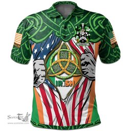 ScotsTee Shop Irish Forster Family Crest Irish American Flag Polo Shirt Irish Roots Polo Shirt
