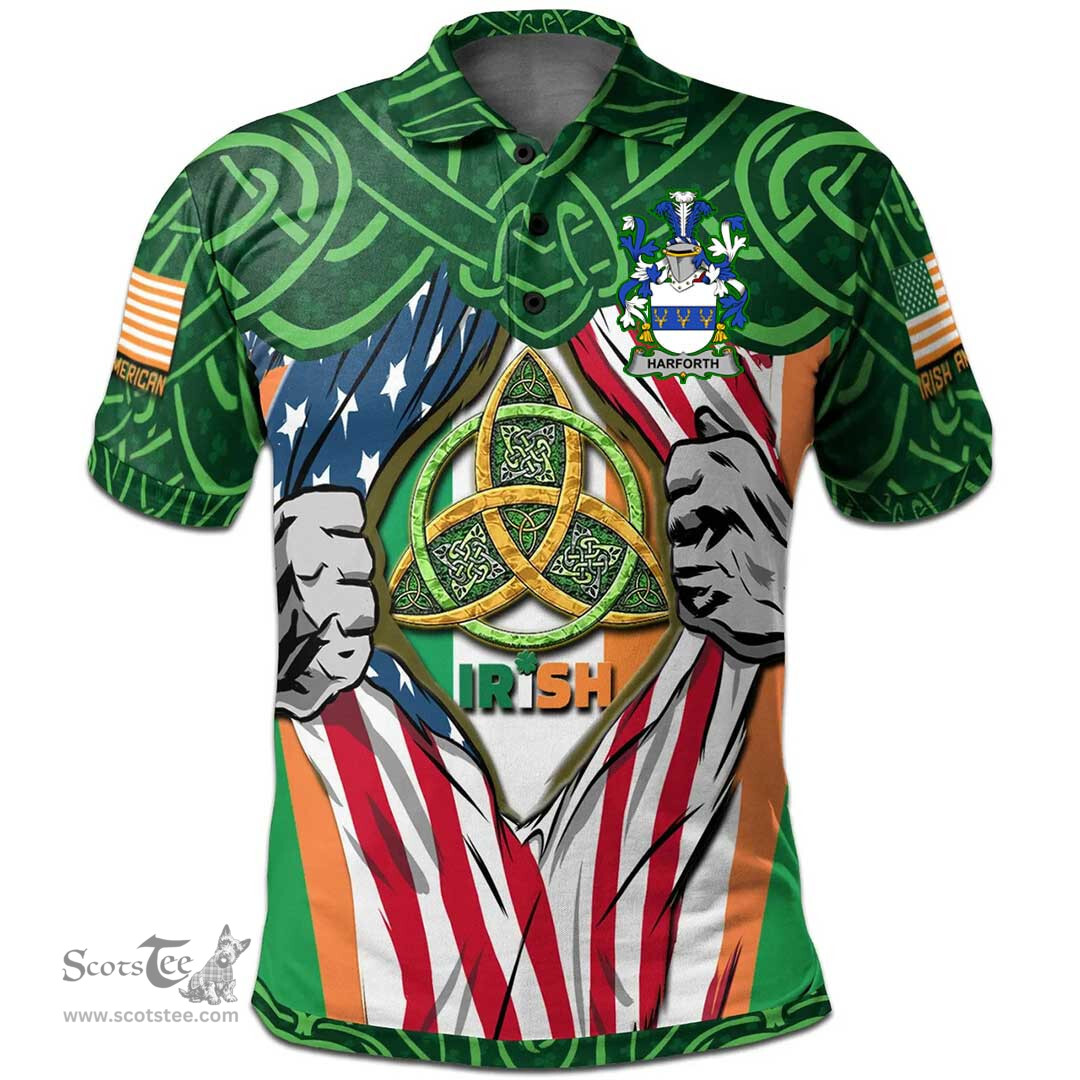 ScotsTee Shop Irish Harforth Family Crest Irish American Flag Polo Shirt Irish Roots Polo Shirt