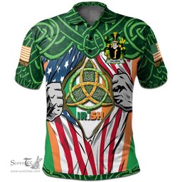 ScotsTee Shop Irish Gillman Family Crest Irish American Flag Polo Shirt Irish Roots Polo Shirt