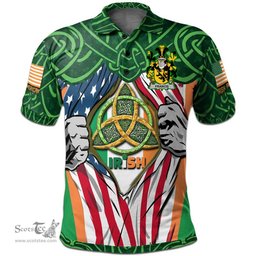 ScotsTee Shop Irish Francis Family Crest Irish American Flag Polo Shirt Irish Roots Polo Shirt