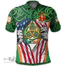 ScotsTee Shop Irish Leahy or O'Lahy Family Crest Irish American Flag Polo Shirt Irish Roots Polo Shirt