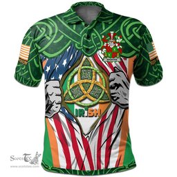 ScotsTee Shop Irish Naghten or O'Naghten Family Crest Irish American Flag Polo Shirt Irish Roots Polo Shirt