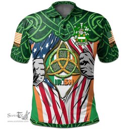 ScotsTee Shop Irish McKenna or Kennagh Family Crest Irish American Flag Polo Shirt Irish Roots Polo Shirt