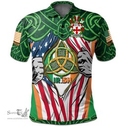 ScotsTee Shop Irish Laurence Family Crest Irish American Flag Polo Shirt Irish Roots Polo Shirt