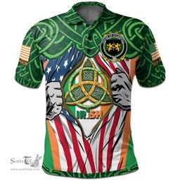 ScotsTee Shop Irish House of O'CARROLL Family Crest Irish American Flag Polo Shirt Irish Roots Polo Shirt