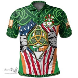 ScotsTee Shop Irish McDevitt Family Crest Irish American Flag Polo Shirt Irish Roots Polo Shirt