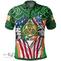 ScotsTee Shop Irish Magill Family Crest Irish American Flag Polo Shirt Irish Roots Polo Shirt