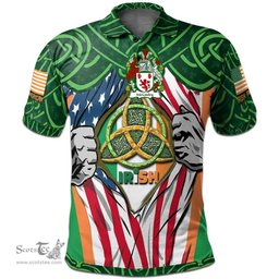 ScotsTee Shop Irish McCauley Family Crest Irish American Flag Polo Shirt Irish Roots Polo Shirt