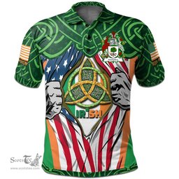ScotsTee Shop Irish McCluskey Family Crest Irish American Flag Polo Shirt Irish Roots Polo Shirt