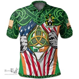 ScotsTee Shop Irish Lyndon or Gindon Family Crest Irish American Flag Polo Shirt Irish Roots Polo Shirt
