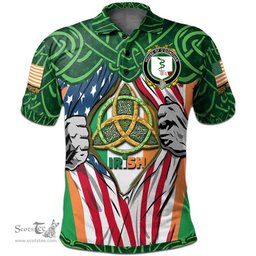 ScotsTee Shop Irish House of O'DONOVAN Family Crest Irish American Flag Polo Shirt Irish Roots Polo Shirt