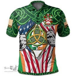 ScotsTee Shop Irish Woodroffe Family Crest Irish American Flag Polo Shirt Irish Roots Polo Shirt