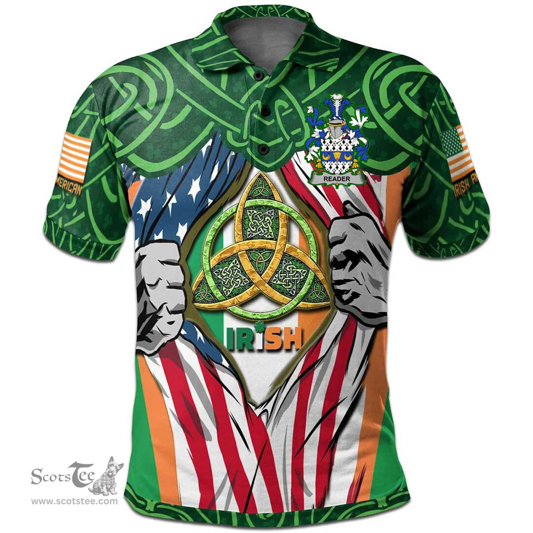ScotsTee Shop Irish Reader Family Crest Irish American Flag Polo Shirt Irish Roots Polo Shirt