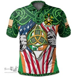 ScotsTee Shop Irish Oliver Family Crest Irish American Flag Polo Shirt Irish Roots Polo Shirt