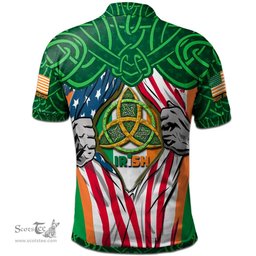 ScotsTee Shop Irish Raynolds Family Crest Irish American Flag Polo Shirt Irish Roots Polo Shirt