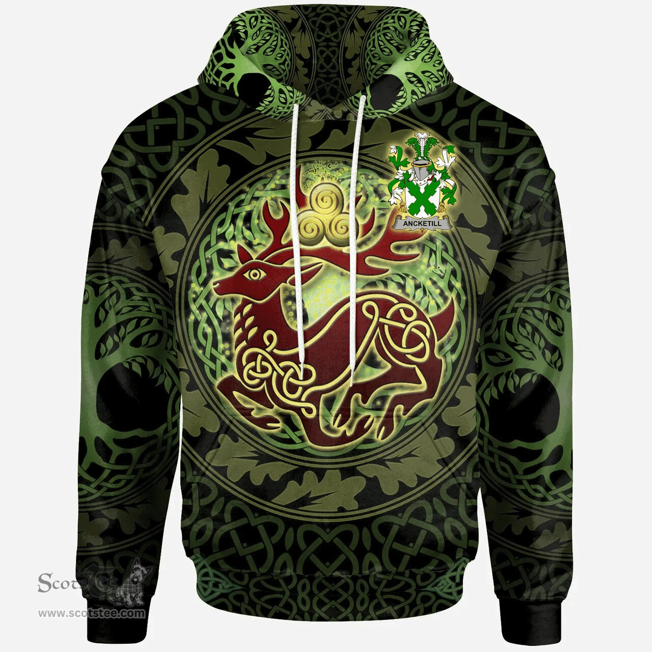 ScotsTee Shop Irish Ancketill Coat of Arms Family Crest Ireland Hoodie The God of The Forest Hoodie