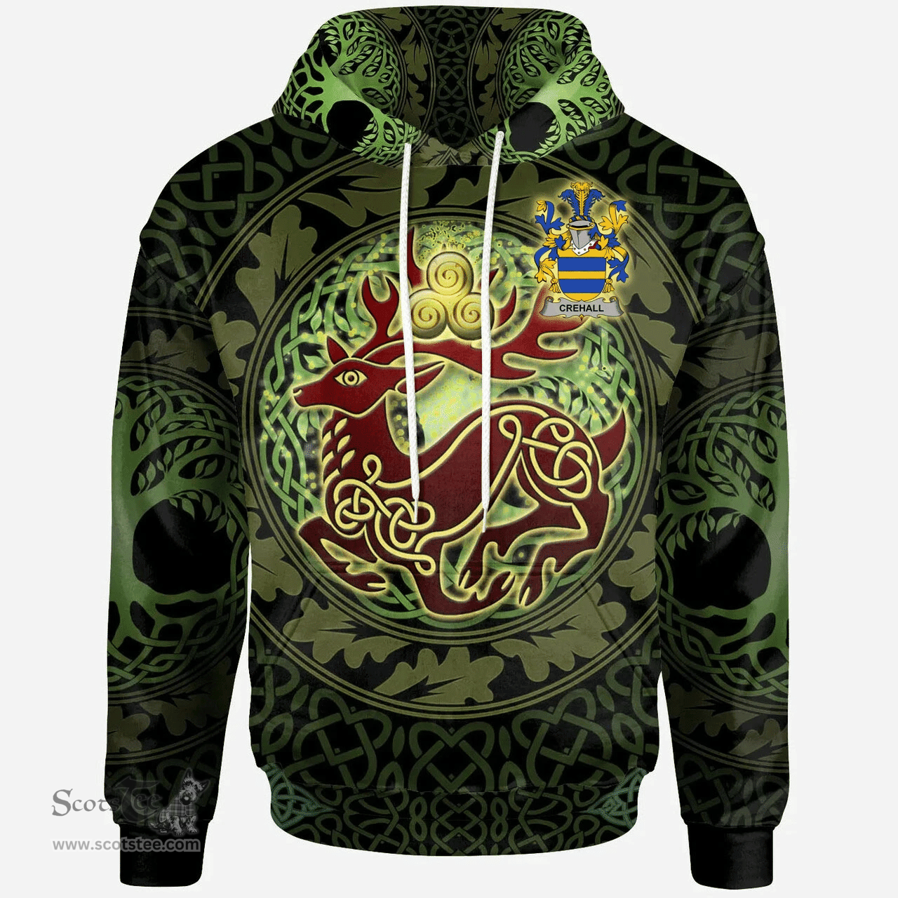 ScotsTee Shop Irish Crehall or O'Crehall Coat of Arms Family Crest Ireland Hoodie The God of The Forest Hoodie