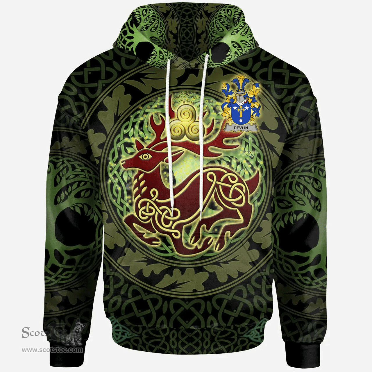 ScotsTee Shop Irish Devlin or O'Devlin Coat of Arms Family Crest Ireland Hoodie The God of The Forest Hoodie
