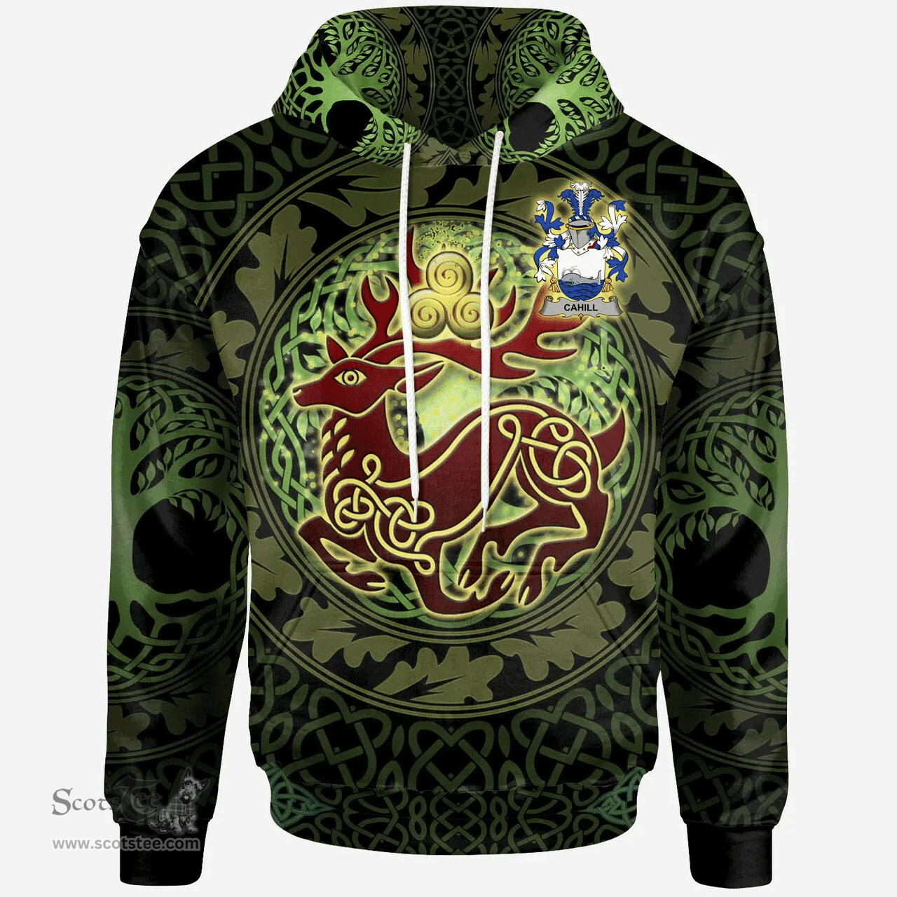 ScotsTee Shop Irish Cahill or O'Cahill Coat of Arms Family Crest Ireland Hoodie The God of The Forest Hoodie