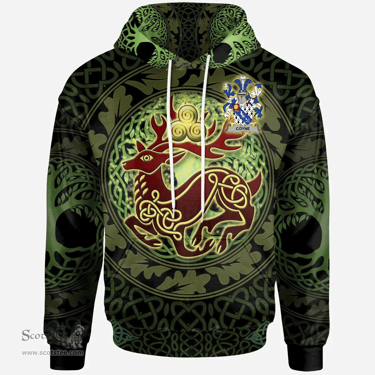 ScotsTee Shop Irish Coyne or O'Coyne Coat of Arms Family Crest Ireland Hoodie The God of The Forest Hoodie