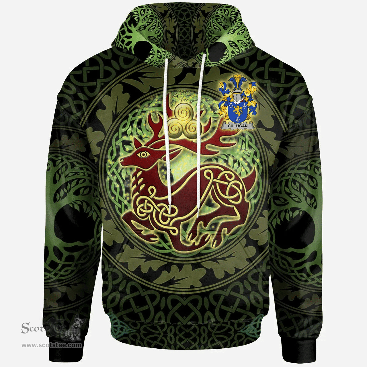 ScotsTee Shop Irish Culligan or McColgan Coat of Arms Family Crest Ireland Hoodie The God of The Forest Hoodie