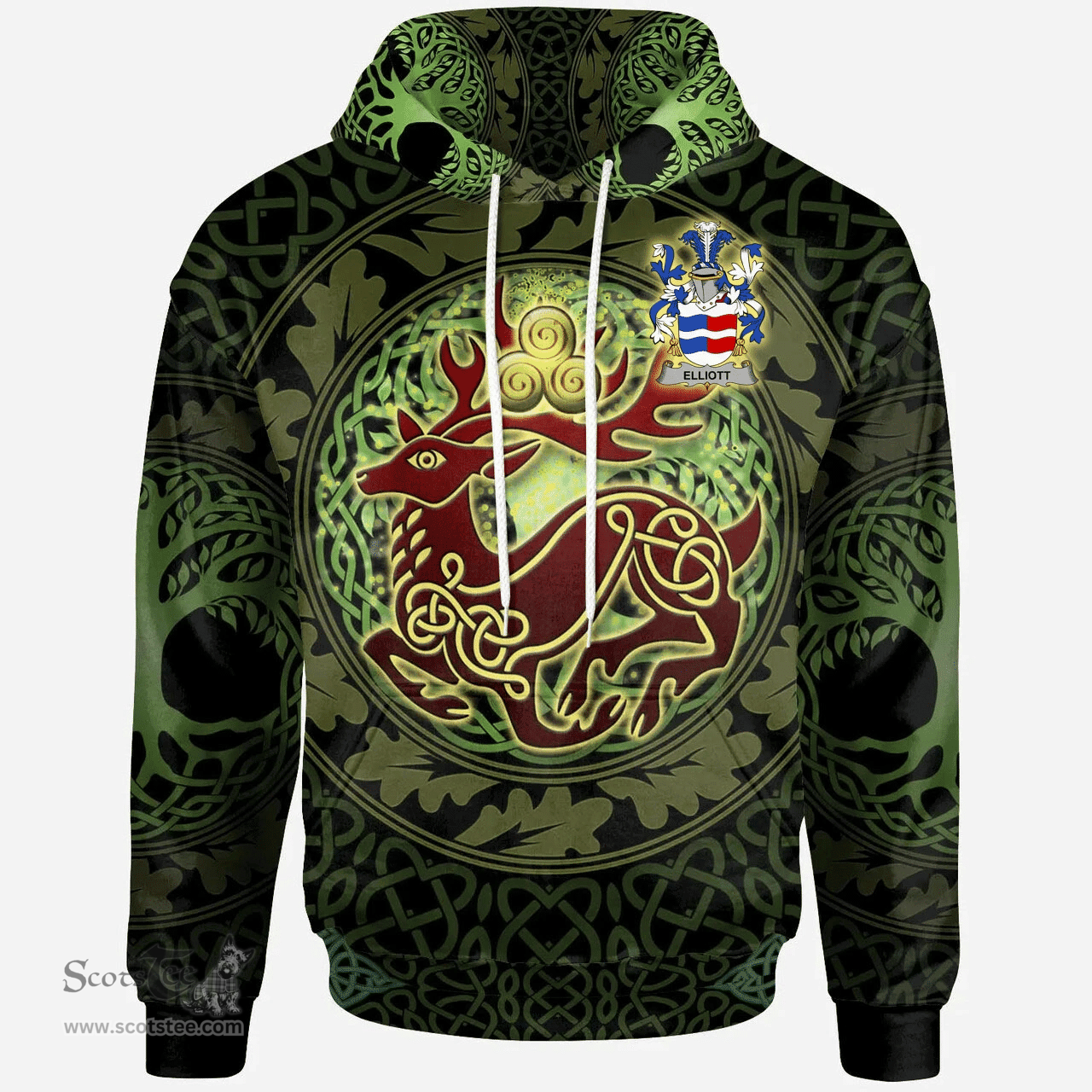 ScotsTee Shop Irish Elliott Coat of Arms Family Crest Ireland Hoodie The God of The Forest Hoodie